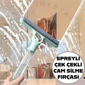 3 Fonksiyonlu Spreyli Fırçalı Cam Yüzey Pencere Temizleyici Çekbas Silecek