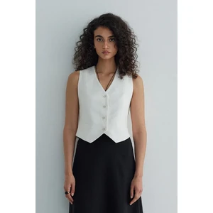 Ekru Gabriel Düğmeli Keten Yelek