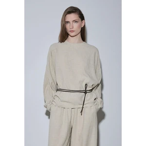 Natürel Ole Oversize Keten Bluz
