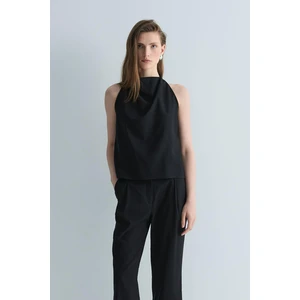 Siyah Gabriel Halter Yaka Keten Bluz