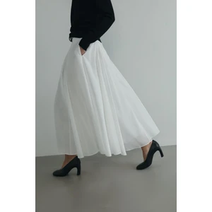 Suud Collection Beyaz Liza Kemerli Etek