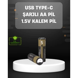 USB Type-C Girişli Şarjlı Aa Lityum Pil | 1.5V Sabit Çıkış | 3200MWH (2'li Paket)