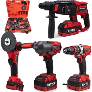 PH303 Profesyonel Yeni Kırmızı 4lü Set Makine - 1100NM Somun Sökme, Kırıcı Delici, 125MM Avuç Taşlama, 13MM Vidalama Matkap