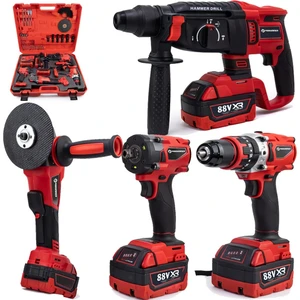 PH304 Profesyonel Yeni Kırmızı 4lü Set Makine - 350NM Somun Sökme, Kırıcı Delici, 125MM Avuç Taşlama, 13MM Vidalama Matkap