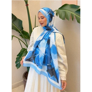 Mira Ipek Retro Desen Pamuk Soft Şal Kadın Mavi Beyaz