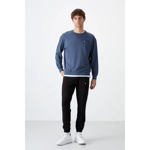 Tommy Life Petrol - Siyah Casual O Yaka Lastik Paça Erkek Oversize Eşofman Takımı - 85120