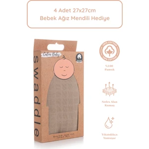 Caline Baby %100 Pamuk Premium & Hafif Müslin Bezi Örtüsü I 120x120 cm I Toprak &  4 Adet Ağız Mendili 27x27cm