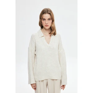 Polo Yaka Triko Kazak Krem