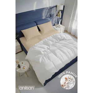 Düz Bej Çift Kişilik Ranforce Çarşaf Seti %100 Pamuk (Çarşaf+Yastık Kılıfı)