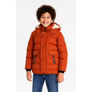 Mika Bebek Kürklü Kapüşonlu Ekstra Dolgulu Cepli Fermuarlı Erkek Çocuk Kiremit Mont