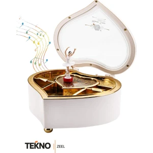 Beyaz Kalp Tasarımlı Balerinli Nostaljik Müzik Kutusu - Anneler Günü Hediyesi Takı , Mücevher Kutusu