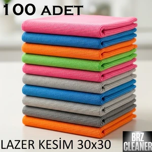 Brz Clean 100 Adet 30X30 Lazer Kesim Mikrofiber Temizlik Bezi (Karışık veya tek renk olarak gönderilmektedir)