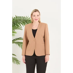 Kadın Büyük Beden V Yaka Tek Düğmeli  Ceket