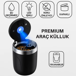 Premium Car Ashtray LED Işıklı Taşınabilir Kapaklı Araba Küllük Kül Tablası Yıkanabilir Küllük