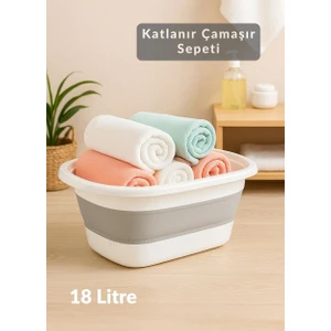 18 Litre Katlanır Silikon Çamaşır Sepeti – Akordiyon Tasarım, Pratik ve Yer Tasarruflu