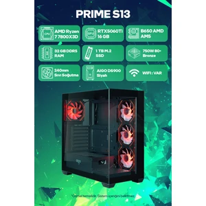 Game Garaj Prime S13 Amd Ryzen 7 7800X3D 32GB Ram 1tb SSD RTX5060TI 240MM Sıvı Soğutma Freedos Oyuncu Tavsiye Sistem