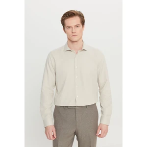 Altınyıldız Classics Erkek Bej Slim Fit Dar Kesim Italyan Yaka Armürlü Gömlek