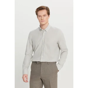 Altınyıldız Classics Erkek Gri Slim Fit Dar Kesim Düğmeli Yaka Keten Görünümlü %100 Pamuk Flamlı Gömlek