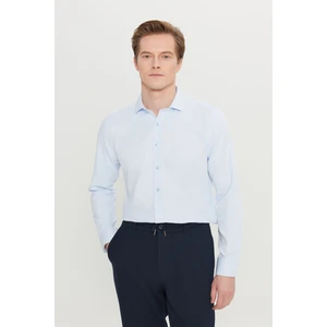 Altınyıldız Classics Erkek Mavi Slim Fit Dar Kesim Italyan Yaka Armürlü Gömlek