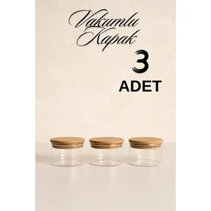 3’lü Düz Cam Baharatlık Seti – Hava Geçirmez Bambu Vakum Kapaklı Kavanoz Seti 365 ml