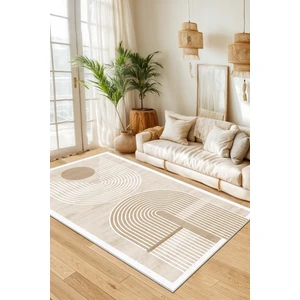 Makinede Yıkanabilir Kaymaz Taban Leke Tutmaz Bej Salon Halısı Mutfak Halısı ve Yolluk