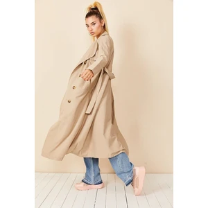 Kruvaze Yaka Trençkot-Krem Renk Trençkot Kaban Mont