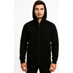 Erkek Siyah Fermuarlı Kapüşonlu SWEATSHIRT-W590