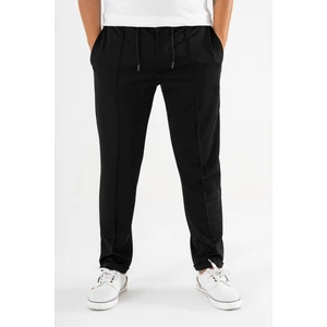 Erkek Siyah Çımalı Rahat Spor Pantolon Duble Paça Jogger Eşofman Altı