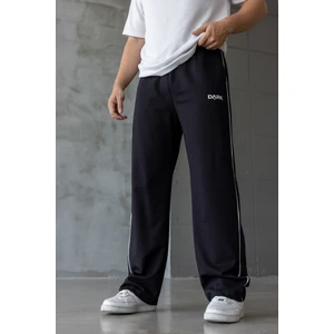 Erkek Siyah Şeritli Baskılı Oversize Baggy Eşofman Altı