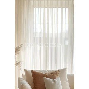 Belle Cose Kullanıma Hazır Pileli Kırık Beyaz Düz Tül Perde 500 x 260 cm