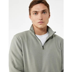 Uzun Kollu Şardonlu Basic Yarım Fermuarlı Sweatshirt