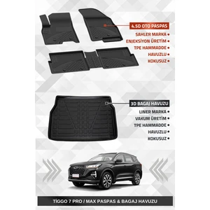 Chery Tiggo 7 Pro / Max 2022+ Uyumlu 4.5d Premium Havuzlu Paspas ve Liner Marka 3D Bagaj Havuzu