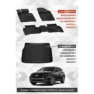 Hyundai Tucson 2021+ Uyumlu 4.5d Premium Havuzlu Paspas ve Liner Marka 3D Bagaj Havuzu