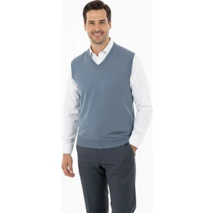 Erkek V Yakalı Düz Renk Klasik Model Rahat Kesim Tam Kalıp Yünlü Dokuma Süveter