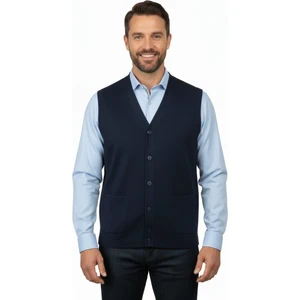 Erkek V Yakalı Düğmeli Çift Cepli Klasik Model Rahat Kesim Tam Kalıp Yünlü Dokuma Yelek