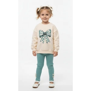 ​kız Çocuk Fiyonk Baskılı Pamuklu Sweatshirt ve Raporlu Taytlı Takımı