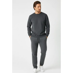 Antrasit Relaxed Fit Bisiklet Yaka Sweatshirt Düz Paça Erkek Eşofman Takımı