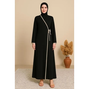 Kadın Kruvaze Yaka Uzun Kollu Yandan Bağlamalı Polyester Namaz Elbisesi Düz Desenli