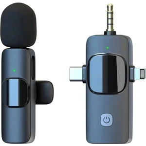 Kablosuz Yaka Mikrofonu iPhone 3.5mm Aux iPhone Type-C Pc Tablet Video Kayıt Vlog USB C Amfi Bağlantılı