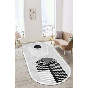 Makinede Yıkanabilir Kaymaz Taban Leke Tutmaz Gri Oval Salon Halısı Mutfak Halısı ve Yolluk