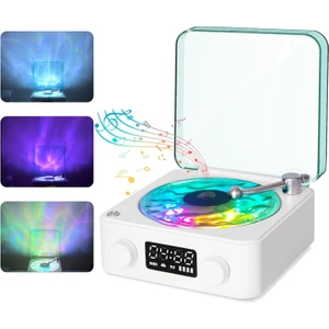 Retro Plak Şarjlı Bluetooth Hoparlör – Ambiyans Projektör 360°  Gece Lambası Projektör