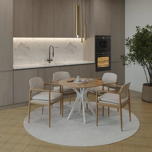 90X90CM Yuvarlak Masa Ceviz-Krem Mutfak Masası-Balkon Masası Pera Model