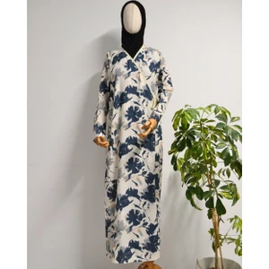 Yaprak Desenli Kruvaze Namaz Elbisesi – %100 Viskon, Yandan Bağlamalı 36-46 Beden