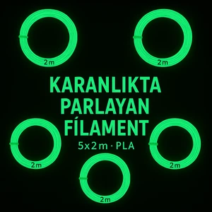 Karanlıkta Parlayan 3D Kalem Pla Filamenti 1.75MM Kalınlıkta 10 Metre (5 Adet 2 Metrelik Filament)