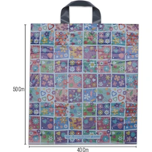 No:4 (40*50) Yumuşak Saplı Çiçek Desenli Takviyeli Elgeçme Poşet 50 Adet