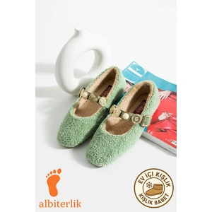 Kadın Kışlık Taşlı Tokalı Peluş Yünlü Ev Babet Çeyiz Bohça Pofuduk Ev Içi Dış Mekan Babet