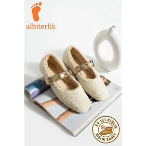 Kadın Kışlık Taşlı Tokalı Peluş Yünlü Ev Babet Çeyiz Bohça Pofuduk Ev Içi Dış Mekan Babet