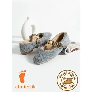 Kadın Kışlık Taşlı Tokalı Peluş Yünlü Ev Babet Çeyiz Bohça Pofuduk Ev Içi Dış Mekan Babet