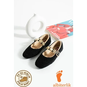 Kadın Kışlık Taşlı Tokalı Peluş Yünlü Ev Babet Çeyiz Bohça Pofuduk Ev Içi Dış Mekan Babet