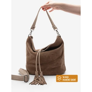 Kadın Hakiki Deri Püsküllü El ve Omuz Çantası Olven
